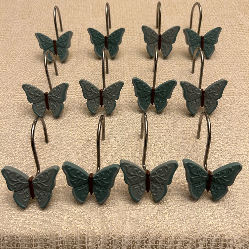 🦋 12 Pack Butterfly Shower Curtain Hooks